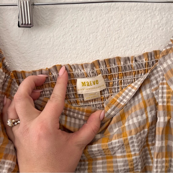 Anthropologie Maeve Tan and Mustard Yellow Plaid Puff Sleeve Top Sz XS NWT - Picture 4 of 6